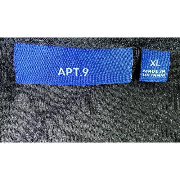 Apt 9 Women Black Blouse Top Size XL Bell 3/4 Sleeve Floral Stretch - Picture 6 of 11